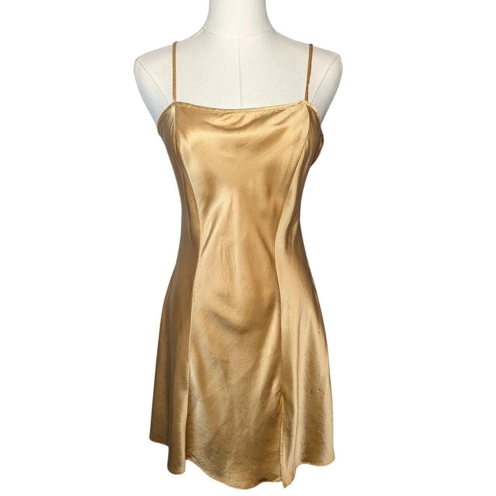 Vintage Victoria's Secret Gold 100% Silk Slip Dress Minidress Spaghetti Strap M